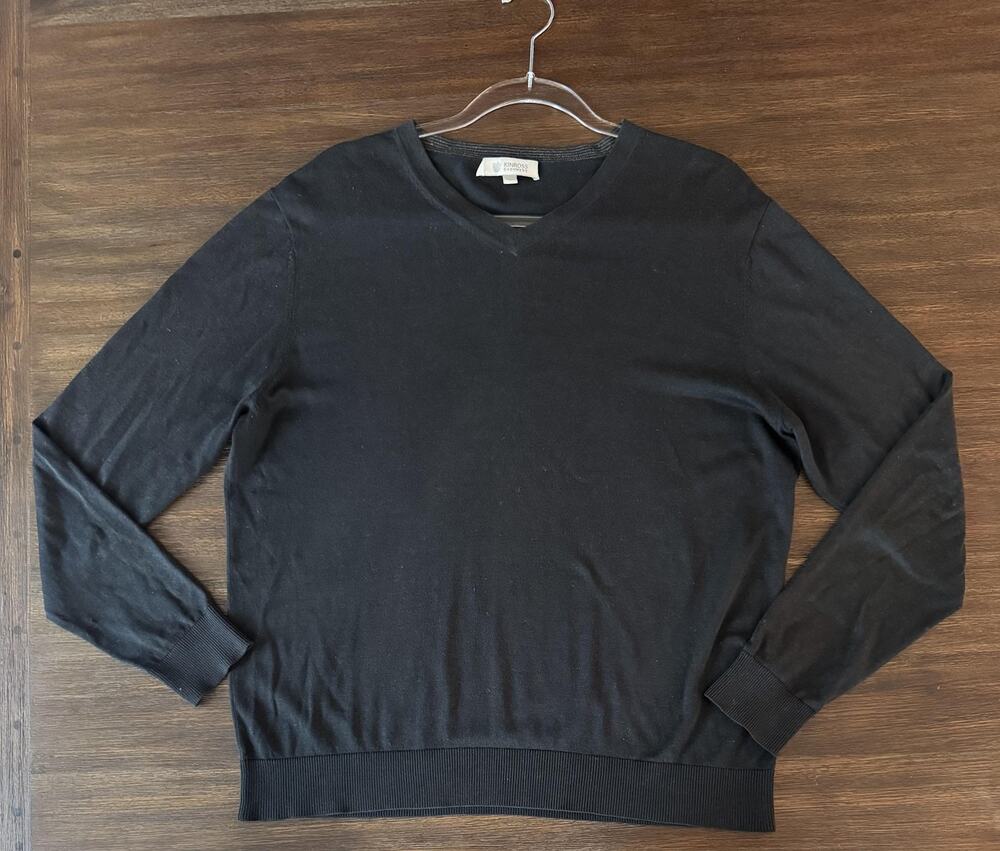 Kinross Cashmere Sweater Mens Large Black Silk Cotton V Neck Knit Pullover